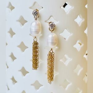 14K gold filled and pearl tassel earrings
